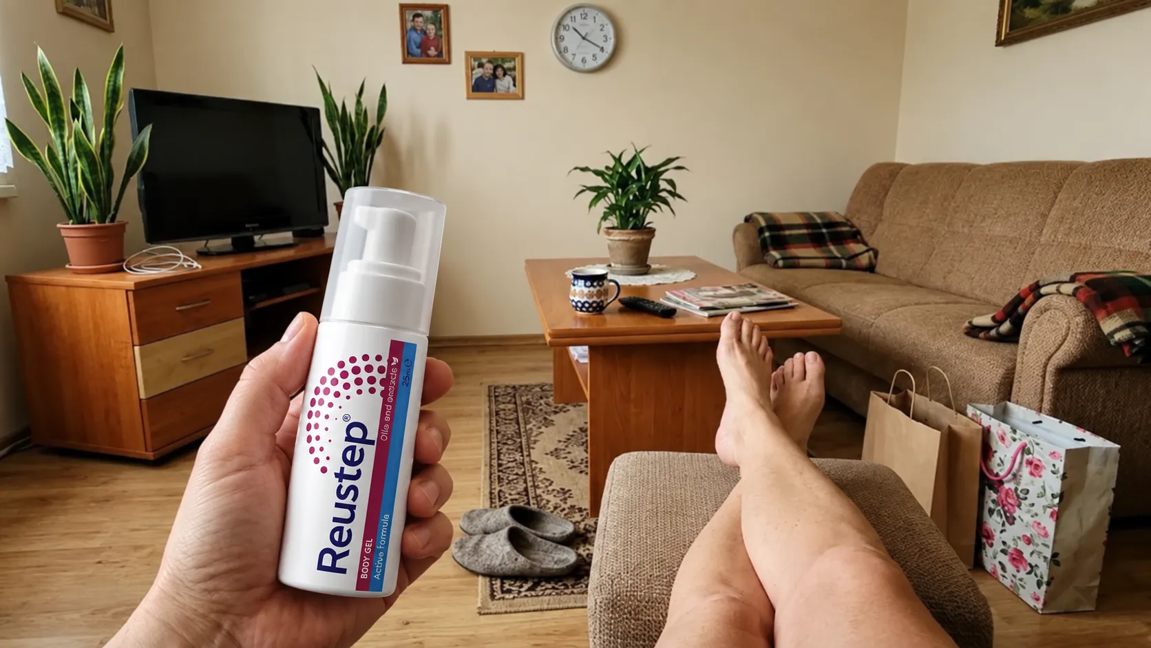 Vtírání gelu do kolena